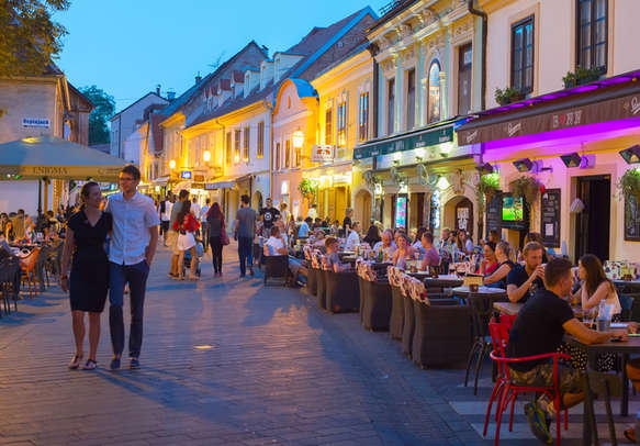 Locals and tourists having a dinner at restaurants at Ivana Racica street. Zagreb 