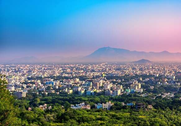 Aerial view of Tirupati city in Andhra Pradesh