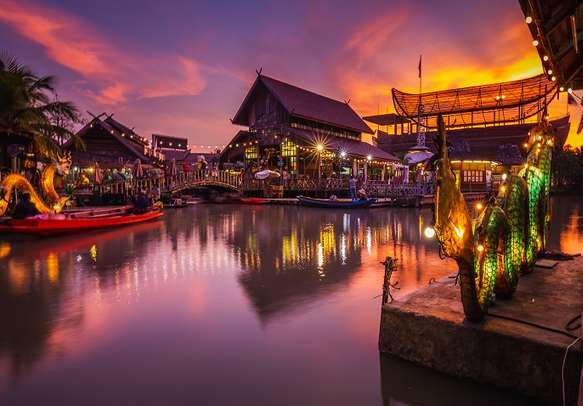 Beautiful Sunset view at famous Pattaya Floating Market