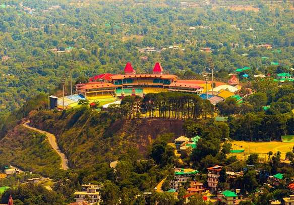 Aerial View of picturesque cricket stadium in Dharamshala