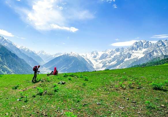 A couple takes a romantic stroll in Sonamarg