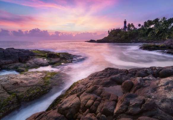Colorful sunset at the Kovalam beach