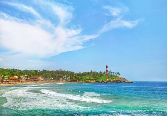 Laze around on the beaches of Kovalam on this Kerala honeymoon tour.	