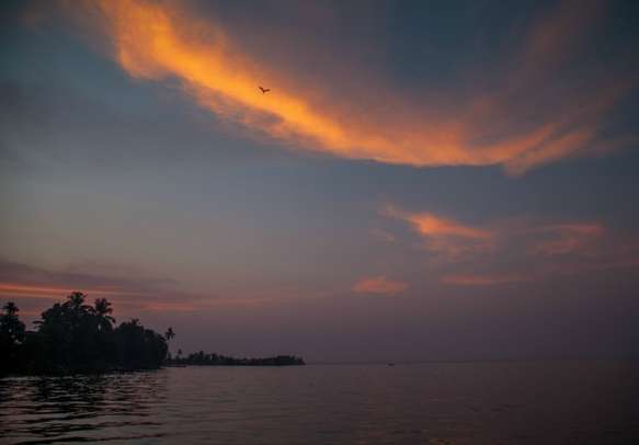 Sunset sky over backwaters of Alleppey