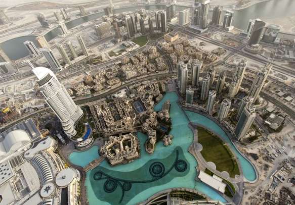 View of Dubai city from the observation deck in Burj Khalifa