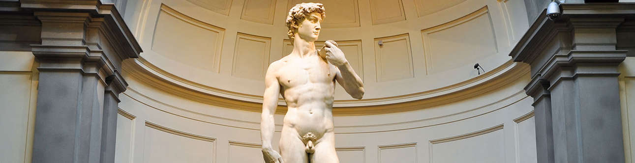 An art gallery with Michelangelo's David