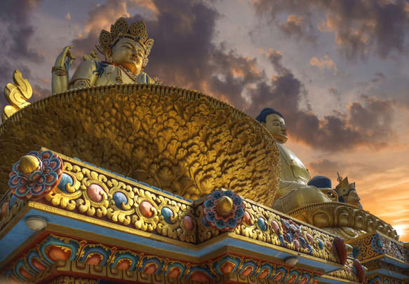 Golden statue of Chenrezig stands in Kathmandu. Nepal