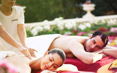 A couple indulging in Couple’s Spa Treatment at Ananda Spa Resort