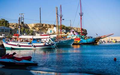 Old harbor at Hersonissos in Greece is of the main tourist attractions in Greece