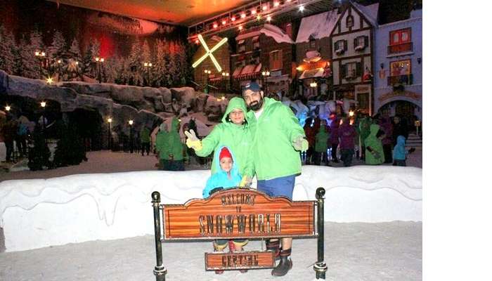 Enjoying the chilly weather in Snow World