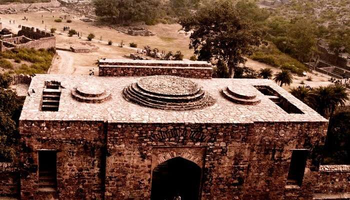 An aerial view of the haunted Bhangarh house 