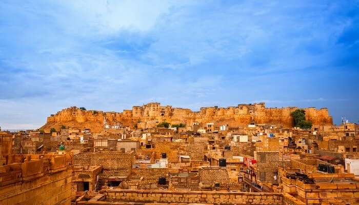 An aerial view of the Jaisalmer Fort which is among the most popular places to visit in Rajasthan