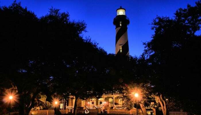 A night shot of the St Augustine Lighthouse at Florida in USA