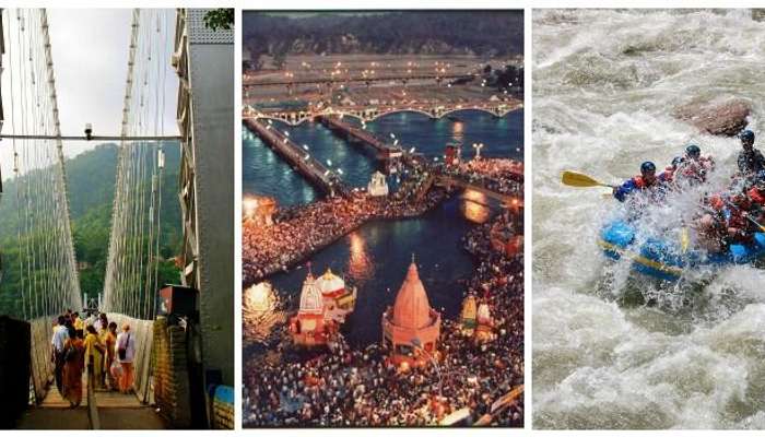 Famous Laxman Jhula in Haridwar and river rafting in Rishikesh