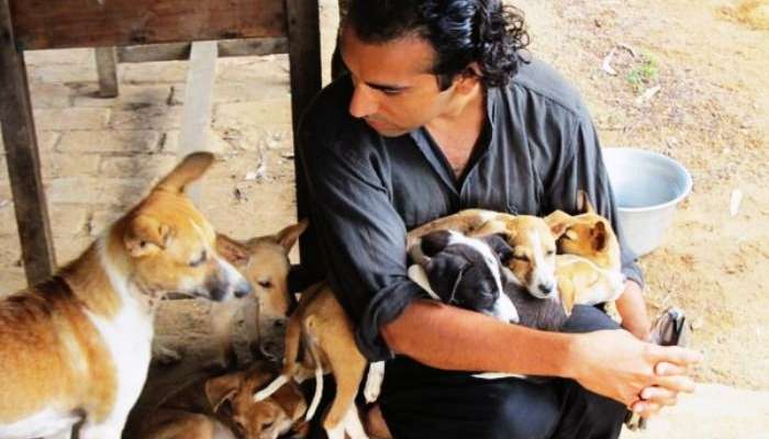 A man feeding stray dogs in Delhi