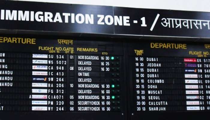 Immigration board displaying how well connected Delhi International Airport is