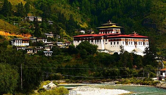 The beautiful and colourful valley of Paro Dzong in Bhutan
