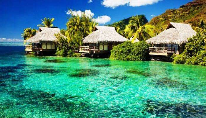 Tiki huts in Fiji Islands