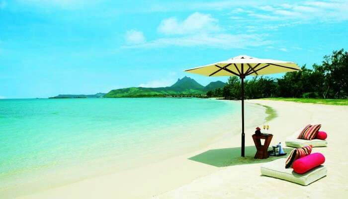 A relaxed beach setting arranged at Ile Aux Cerfs in Mauritius