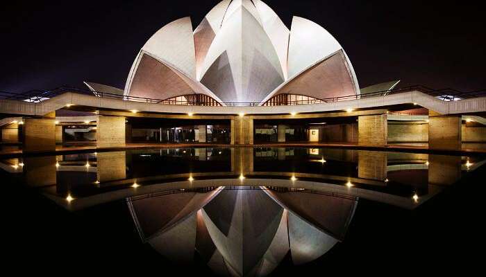 A rare night view of illuminated Lotus Temple