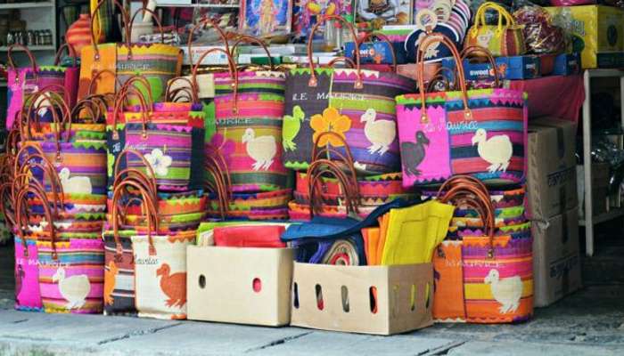 Crafty bags displayed at Port Louis Market