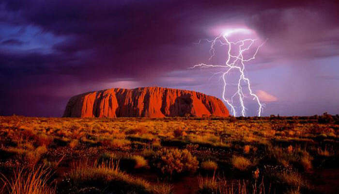 Lightening at Uluru Monolith