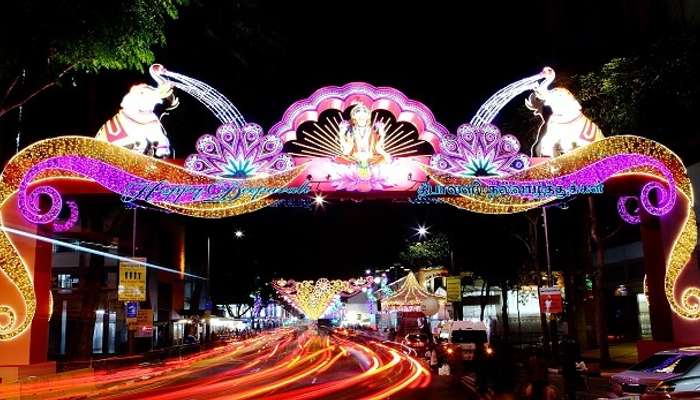 A decorated road during deepavali festival