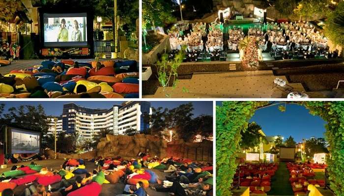 Watching movies under the sky at Pyramids Rooftop Gardens in Dubai