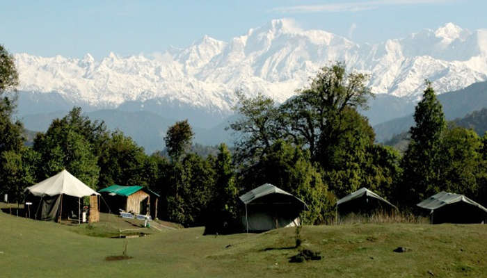 View of the snow-capped mountains from Chopta in Uttarakhand