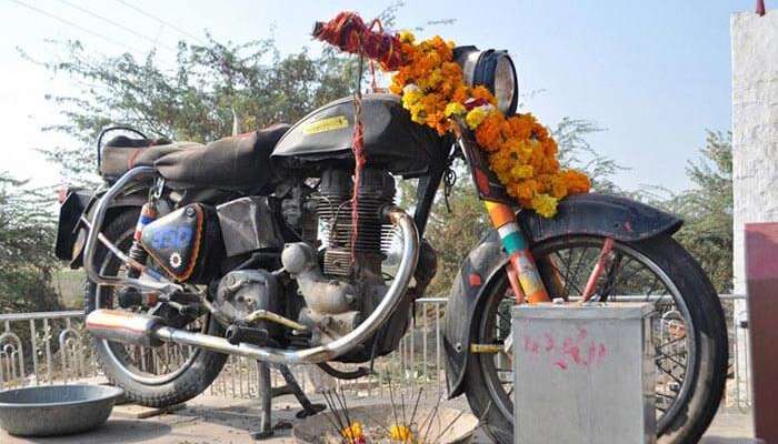 The Bullet of Om Banna now converted into a sacred shrine at Rajasthan