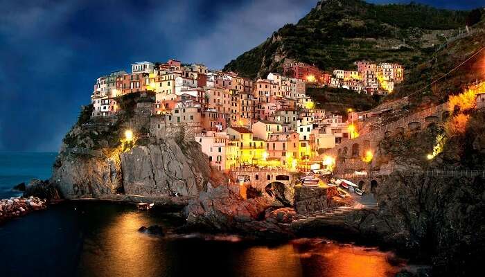 A night shot of the beautiful Amalfi Coast in Italy