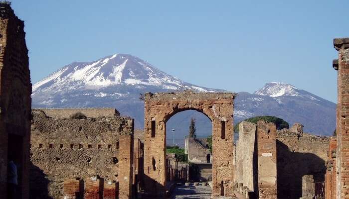 The ruins of Pompeii with Mt Vesuvius in the background