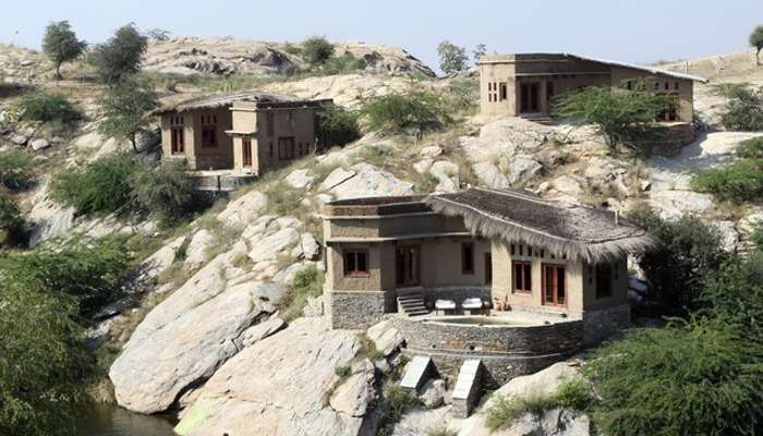 Cottages of Lakshman Sagar are spread over 32 acres of the hills