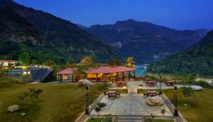 Alfresco dining facility at the beautiful Aloha on the Ganges Resort In Rishikesh