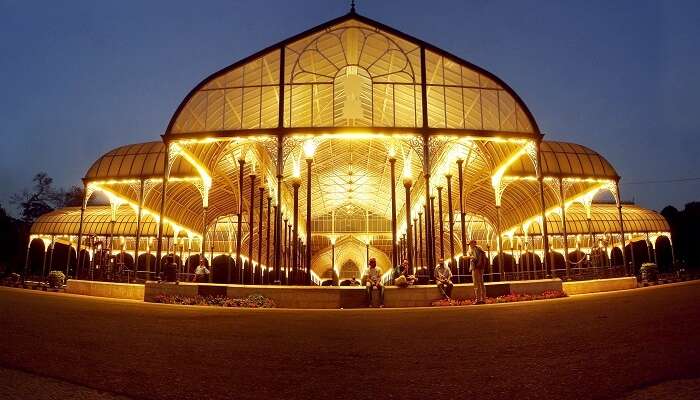Iridescent Lalbagh Glasshouse at night in Bangalore - the ultimate tourist place in Karnataka