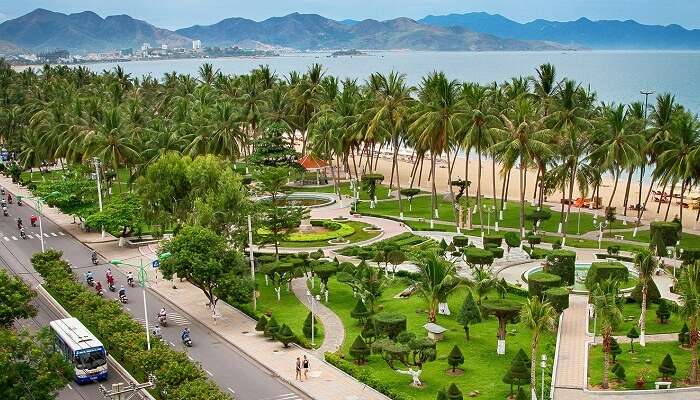An aerial shot of the Nha Trang cityscape