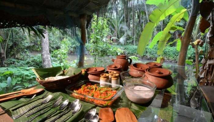 The well laid out food at Maachli farmstay