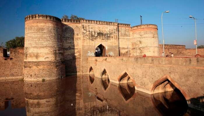 The majestic Lohagarh Fort in Bharatpur surrounded by a moat
