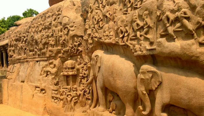 Rock-cut temples built on a single rock at Mamallapuram