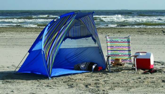 An umbrella tent on the beach