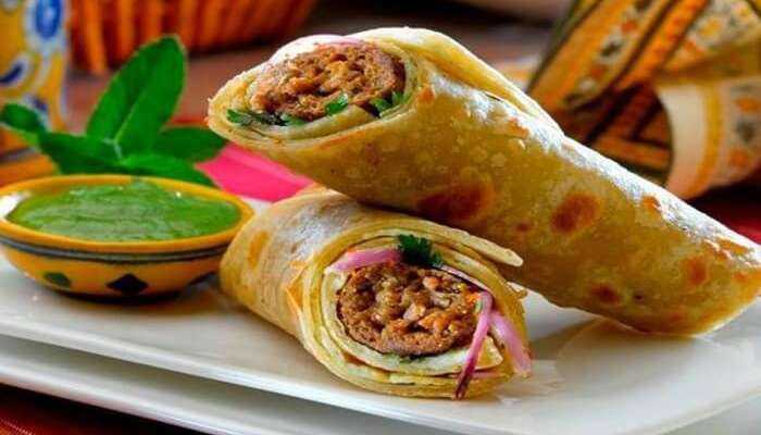 A popular street food in Kolkata - Kathi rolls placed on a plate