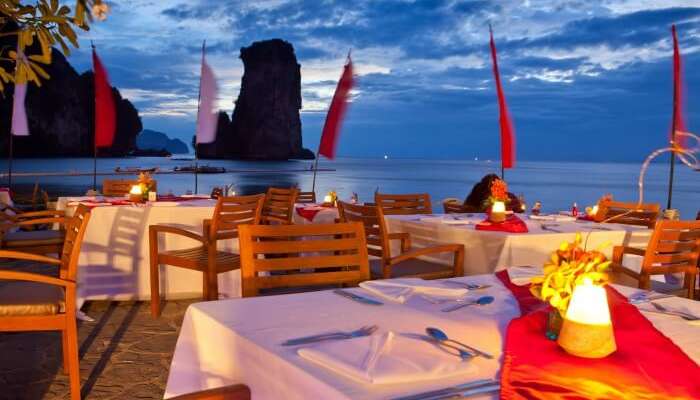 Dining setting on a beach in Thailand