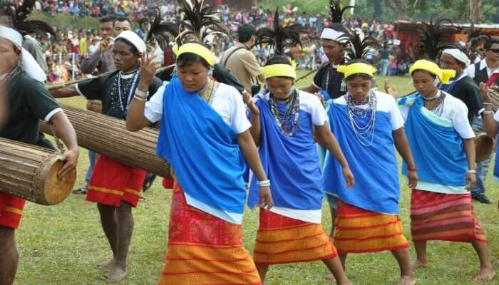 Women of Meghalaya dancing during Wangala festival