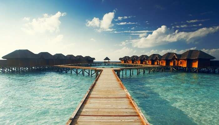 A snap of the multiple overwater properties at the Sun Island Resort on the Nalaguraidhoo Island of Maldives