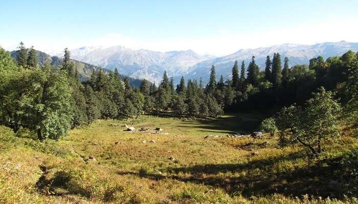 A campsite view en route Lama Dugh Trek on a sunny day