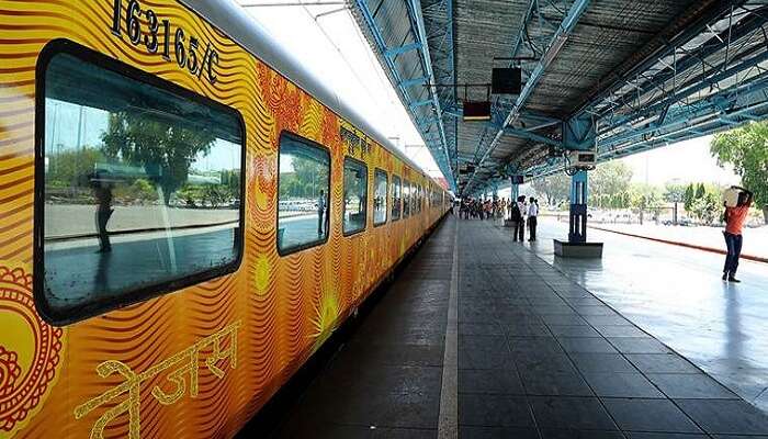 Indian Railways's new train Tejas to be flagged off from Mumbai for Goa tomorrow, arrived in platform number 18 of CST on Sunday morning. Express photo by Nirmal Harindran, 21st May 2017, Mumbai.