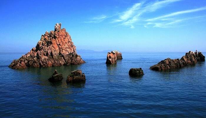 small island with rock structures