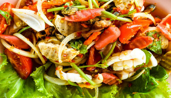 Thai cuisine Yum spicy seafood salad