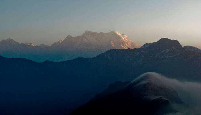 mountains with mist