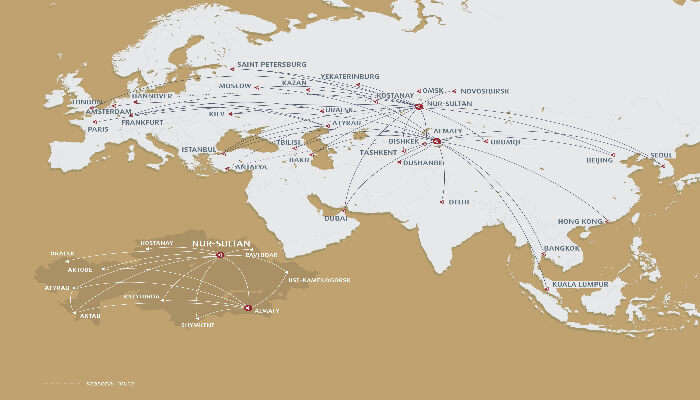 Route map Air Astana flights